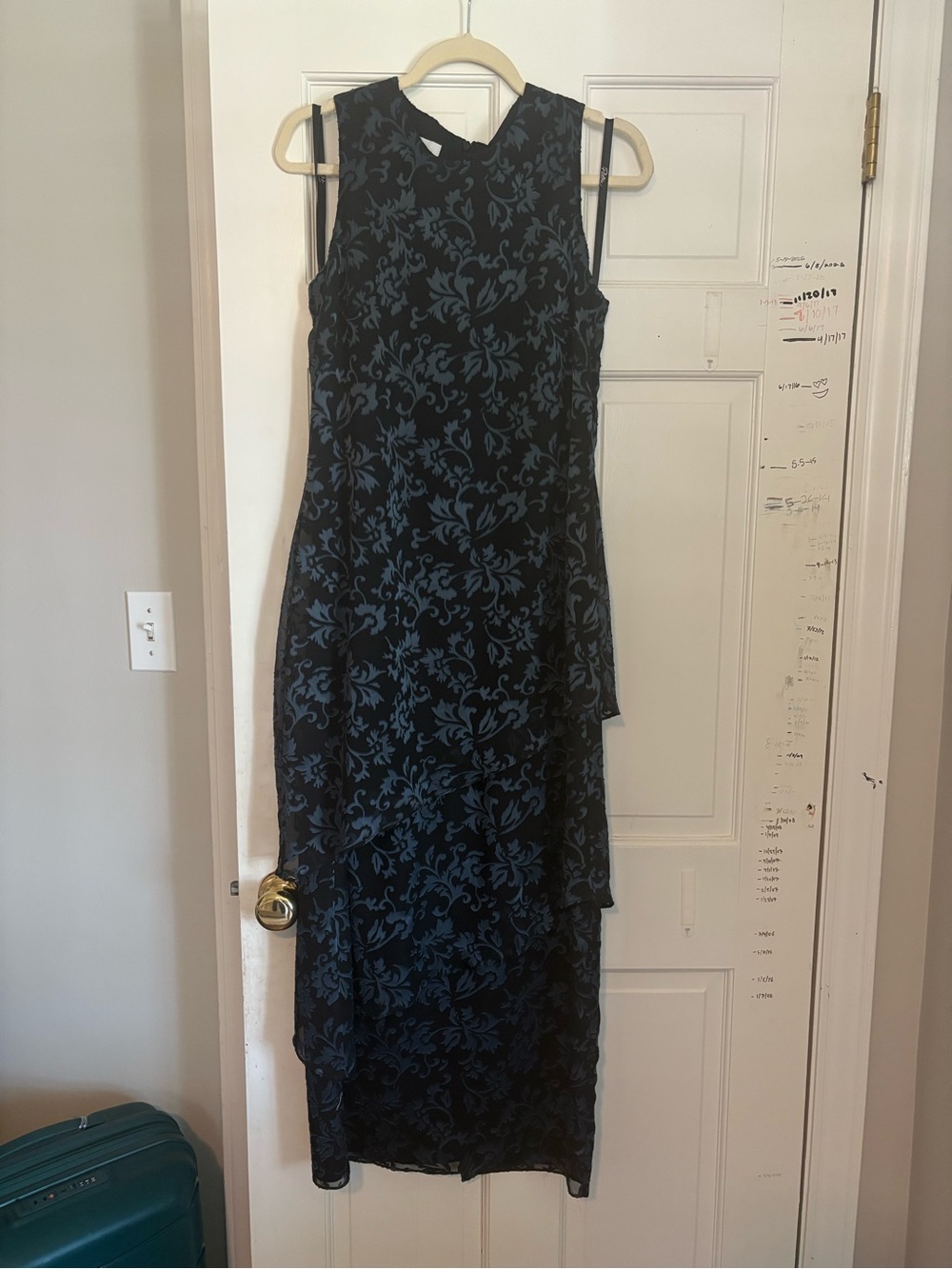 Patra Black Floral Pattern Formal Maxi Dress and Shawl pair